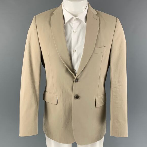 BARNEY'S CO-OP Size 36 Khaki Cotton Notch Lapel Sport Coat